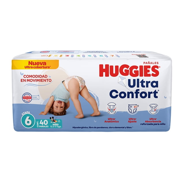 Pañales Huggies UltraConfort etapa 6 niño 40 piezas