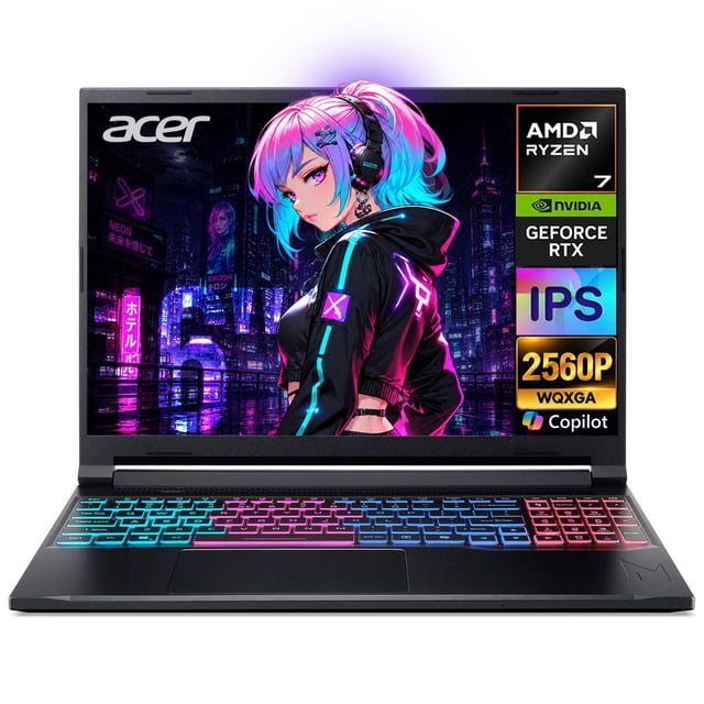 Laptop IA Gamer ACER Nitro V 16S AI Nvidia GeForce RTX 5070 8GB AMD Ryzen 7 260 32GB DDR5 SSD 1TB Pantalla 16" IPS WQXGA 180Hz Windows 11 Teclado Ingles