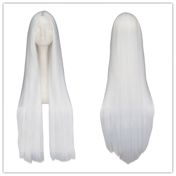 Zhuge Peluca lacia súper larga de 100 cm sin flequillo con raya en el medio, color blanco, para fiesta, anime, cosplay, cabello extra largo (blanco)