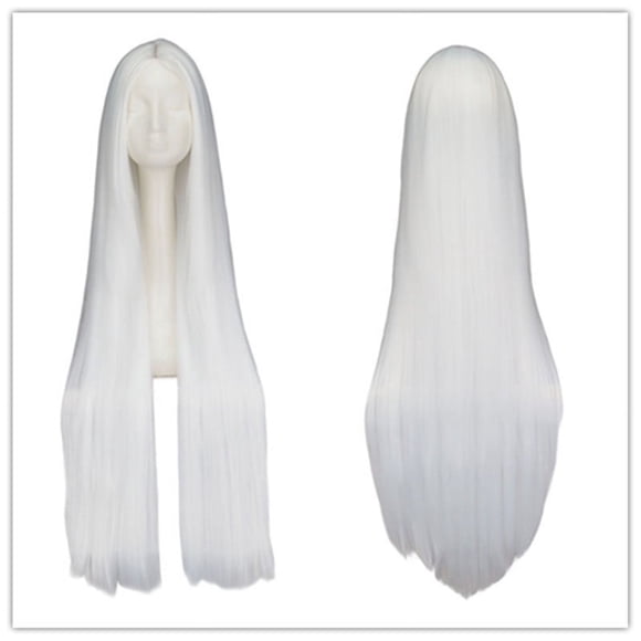 Zhuge Peluca lacia súper larga de 100 cm sin flequillo con raya en el medio, color blanco, para fiesta, anime, cosplay, cabello extra largo (blanco)