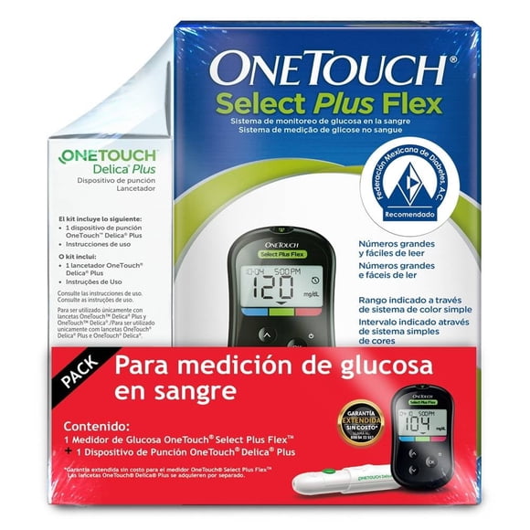 Glucómetro One Touch Select plus flex y lancetador Delica plus 2 pzas