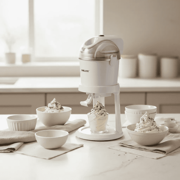 Máquina Para Hacer Helado Sokany 1l Eléctrica Rápida Y Fácil Blanco 60 Hz