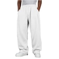thumbnail image 1 of Amzcrzy Pantalones Deportivos Hombre Clásicos Color Liso Cintura Alta Elástica Cordón Pierna Recta Holgados Anchos Cómodos Con Bolsillos Tallas S-2XL Blanco, 1 of 7