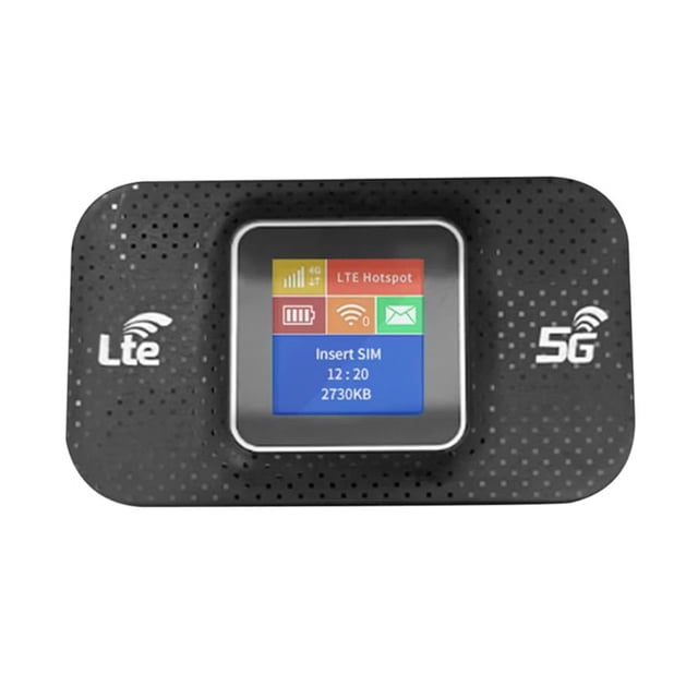 4g lte router inalámbrico wifi módem portátil mini al aire libre hotspot 150mbps repetidor morado, vista frontal centrada de un módem portátil rectangular con pantalla LCD color en el centro y carcasa perforada de plástico; texto 'LTE' visible en un lateral, puerto USB y ranura SIM ubicados en la parte posterior según especificaciones; comparte 4G LTE hasta 150 Mbps y es adecuado para usar como hotspot móvil durante viajes.