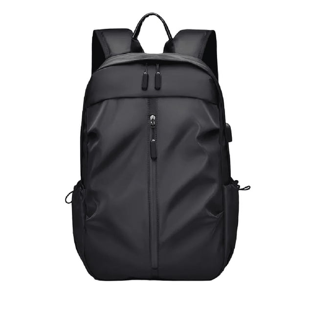mochila laptop hombre,impermeable y resistente al desgaste con cargador usb negro lab.g mochila escolar Frente centrado de mochila Lab.G negra para laptop con silueta rectangular, cierre vertical y bolsillo superior; tejido de nylon impermeable con acabado mate, tirantes acolchados, asa superior, bolsillos laterales y puerto USB lateral integrado, adecuada para uso escolar y urbano, a menudo usada también para llevar cargadores y dispositivos en viajes.