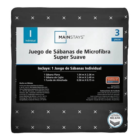Juego De Sábanas Mainstays Individual GRIS OXFORD TACHES