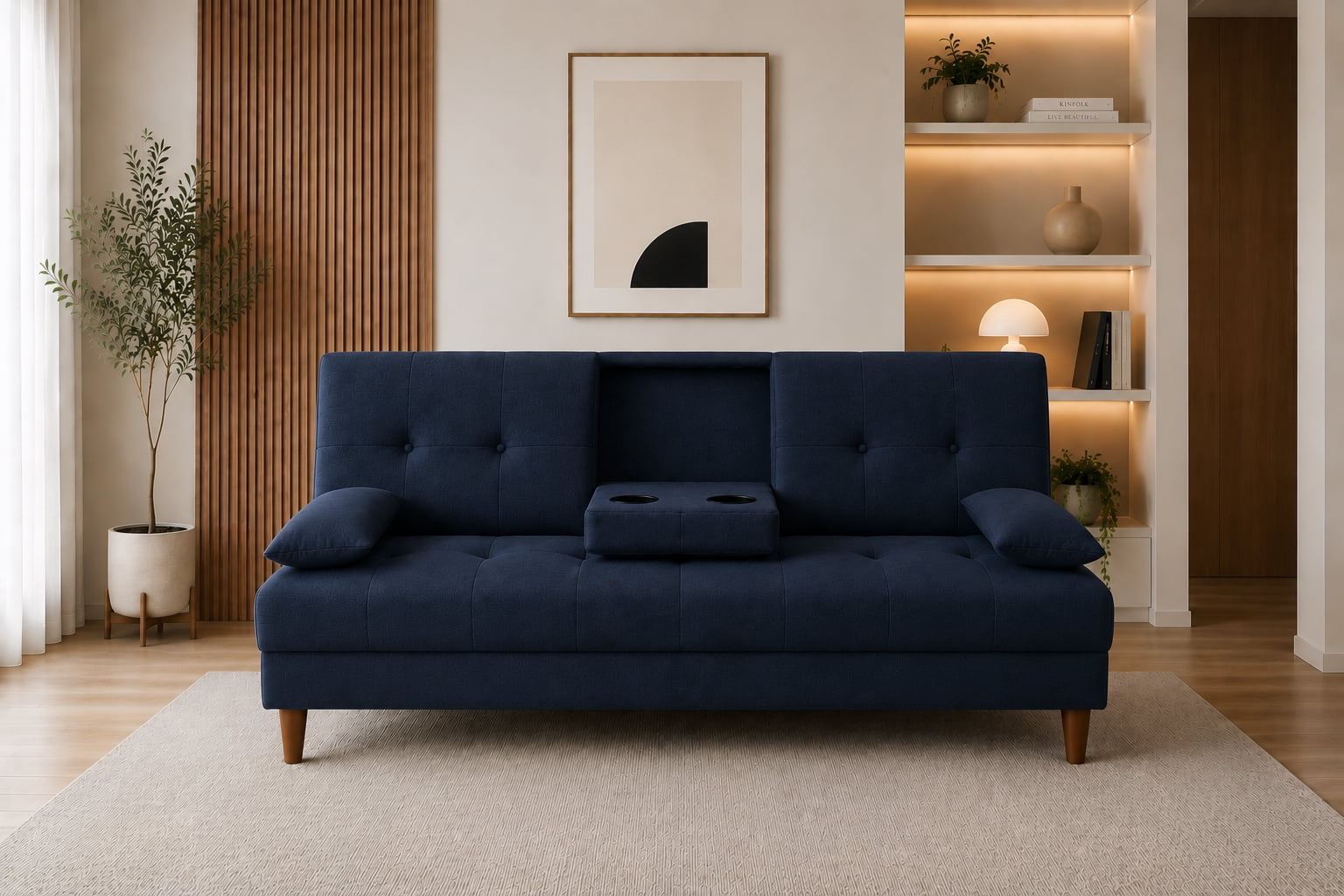 Sofá Cama Reclinable El Bazar Store Hawai Lino Azul Marino Futón Respaldo Abatible Moderno