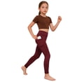 thumbnail image 3 of Amzcrzy Leggings Yoga Niñas 4 A 13 Años Cintura Alta Deportivos Cómodos Elásticos Control Abdomen Suaves Tacto Agradable Con Bolsillos Correr Ejercicio Rojo, 3 of 8