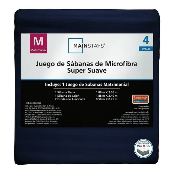 Juego De Sábanas Mainstays Matrimonial Liso Marino