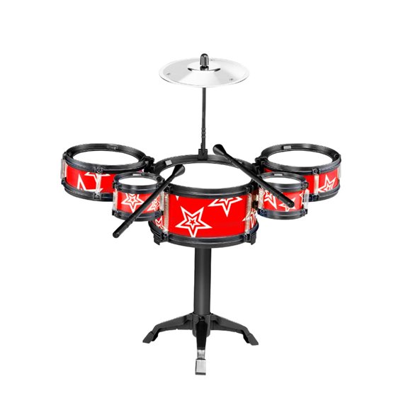 Batería para niños, juguete de percusión de simulación, educativo 5 pads de batería rojos