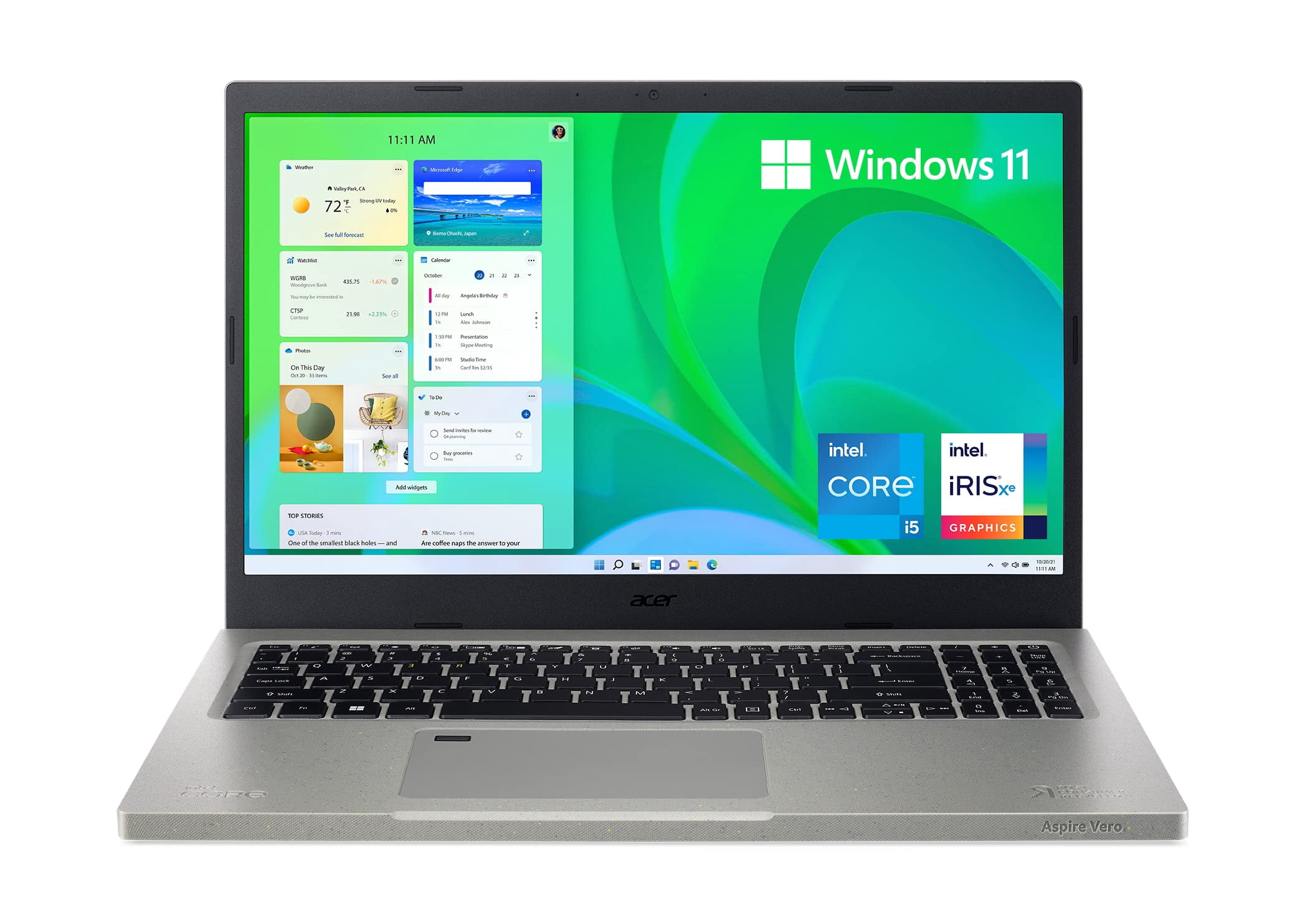 Acer Aspire Vero , Pantalla HD IPS Completa de 15,6", Núcleo Intel de 11.a Generación i5-1155G7, Gráficos Intel Iris Xe, 8 Gb DDR4, 256 Gb NVMe SSD, Gris, Ventanas 11 Home, AV15-51-5155