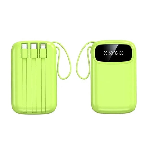 Mini Power Bank Genérico PB20000 Portátil Verde 20000mAh 4 Cables USB Tipo Clet LED