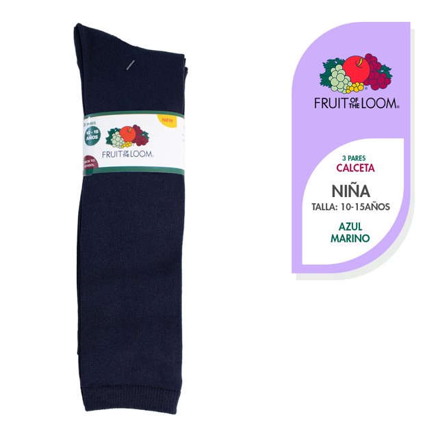 Calceta Fruit Of The Loom para Niña, sin Felpa Marino Talla G, 3 Pares