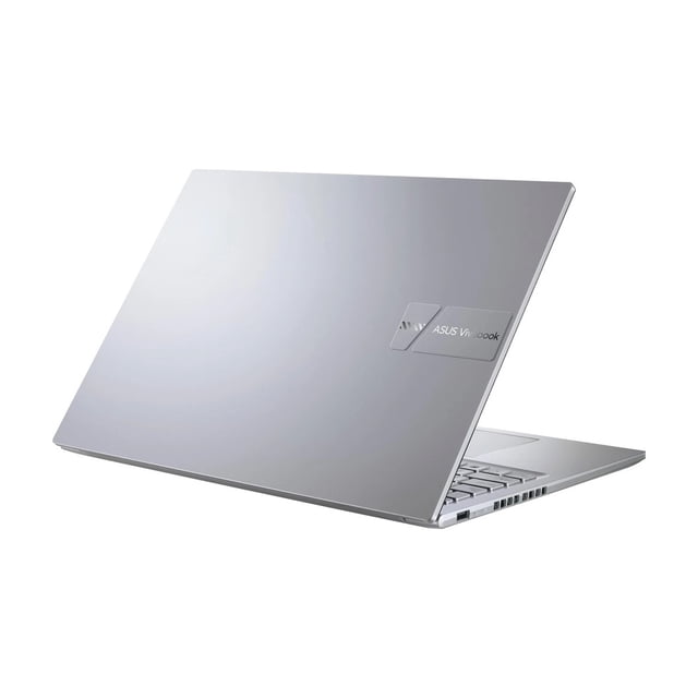 laptop asus vivobook 16" lcd intel core i9-13900h 16gb ram 1tb ssd plata — Vista 3/4 posterior de una laptop plateada Asus Vivobook con tapa ligeramente abierta, carcasa metálica lisa y placa con logo, bisagra y teclas laterales visibles sobre fondo blanco; diseñada para productividad y adecuada como estación de trabajo portátil para creadores.