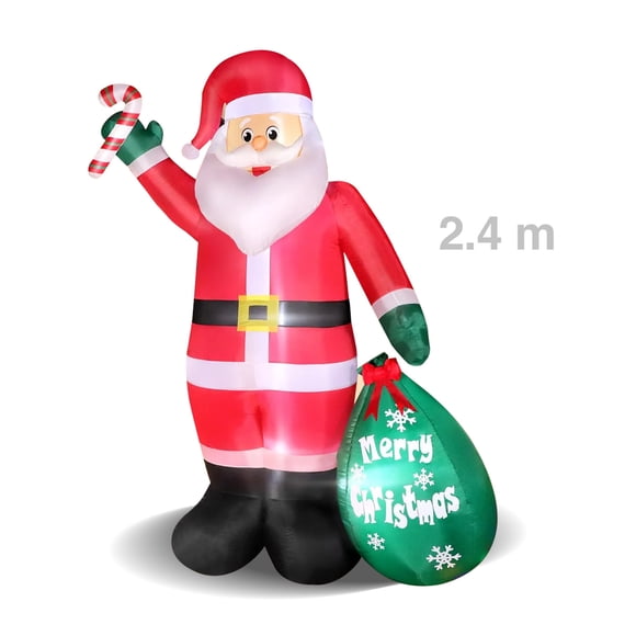 Inflable Navideño Grande 2.4m Santa Claus Saludando Decorar Marthing Con luces LED, Facil de Instalar, Uso Interior y Exterior, Resiste y Duradero, Decoracion Navideña Patio y Jardin