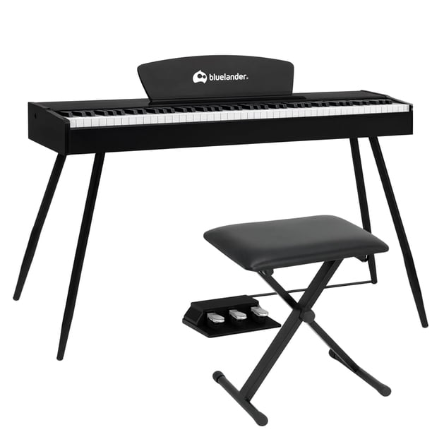 Piano Bluelander, Teclado Musical con Atril para Partituras, 3 Pedales con Banco, Negro