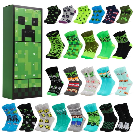 Calcetines con calendario de adviento Minecraft Creeper 2024 para niños