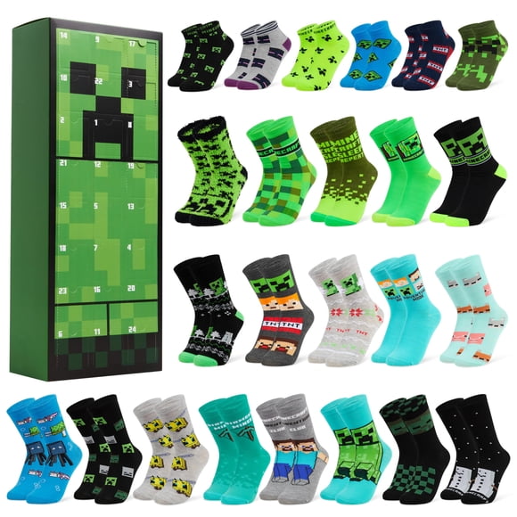 Calcetines con calendario de adviento Minecraft Creeper 2024 para niños