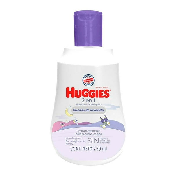 Shampoo Huggies 2 en 1 sueños de lavanda hipoalergénico 250 ml