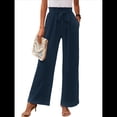 thumbnail image 2 of Pantalones de Salón Anchos para Mujer con Bolsillos, Cintura Alta, Ajustables, con Nudo y Holgados. Azul Marino XXXL, 2 of 7