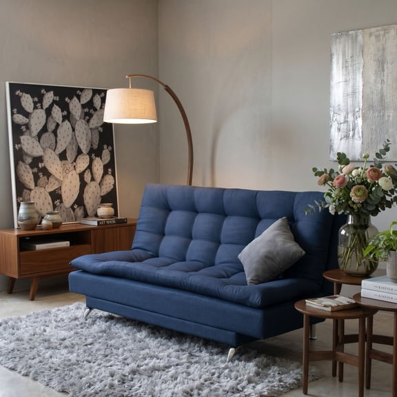 Sofá Cama Carmen Azul Denim M & E MUEBLES Matrimonial 3 Posiciones