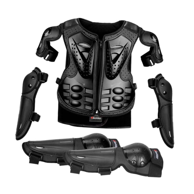 Traje de protección para motocicleta para niños, cómodo protector de pecho, columna vertebral y espalda para exteriores Negro