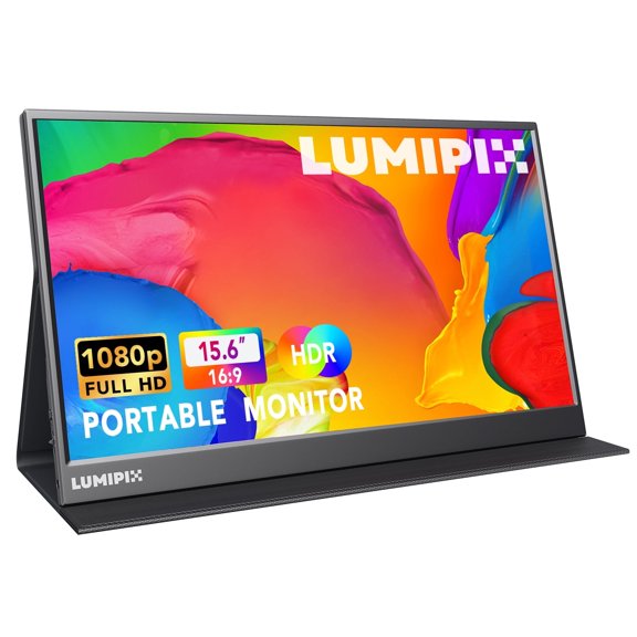 Monitor Portátil 15.6" 1080P FHD IPS, Pantalla Externa Ultrafina con USB-C, HDMI, Altavoces y Funda, para Laptop, Mac, Teléfono, Xbox, PS5, Switch y PC