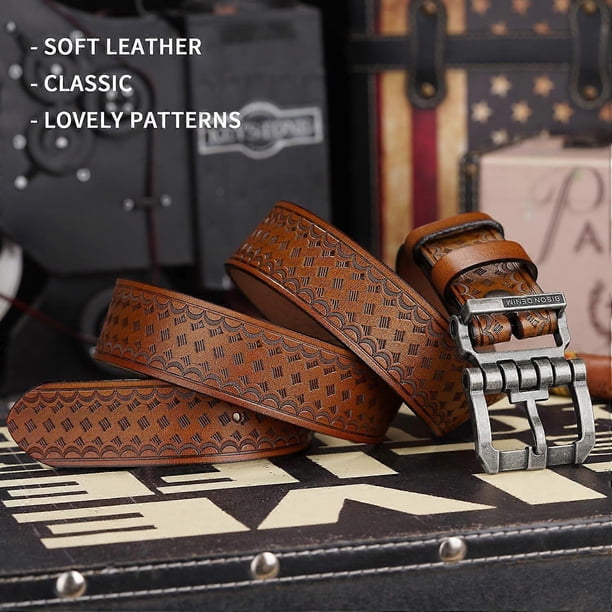 Imagen 4 de Men's Genuine Leather Belt, Classic Western Cowboy Dress Belts, Heavy Duty Buckle Jeans Casual Handmade Belt