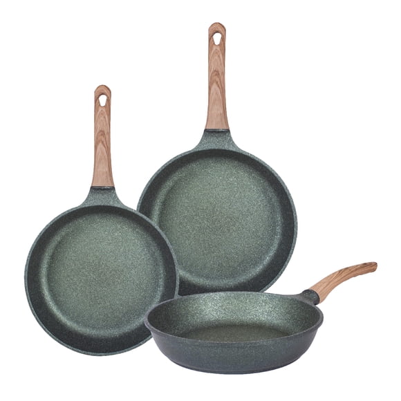 Juego De 3 Sartenes Jade Pro Con Recubrimiento de Inoble Antiadherente 22,24 y 28cm – Color Verde- Kitchen Art - Queen Sense