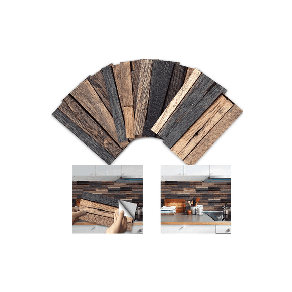 Azulejos De Cocina De Vinilo Adhesivo De Grano De Madera Marrón oscuro