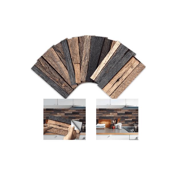 Azulejos De Cocina De Vinilo Adhesivo De Grano De Madera Marrón oscuro