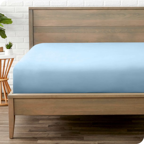 Bare Home Sábana Ajustable de Lujo Colección 1800, Ultra Suave, Bolsillo Profundo, Tamaño Completo, Azul Claro