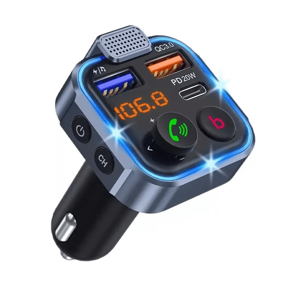 Transmisor Bluetooth Fm De Auto Cargador 3 Usb,con Cable 1m Malubero Negro