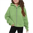 thumbnail image 1 of Sudadera de manga larga con cuello redondo y media cremallera para niñas de 5 a 14 años, sudadera corta de felpa suave y ligera con bolsillo, como se muestra en la imagen, de 5 a 13 años., 1 of 4