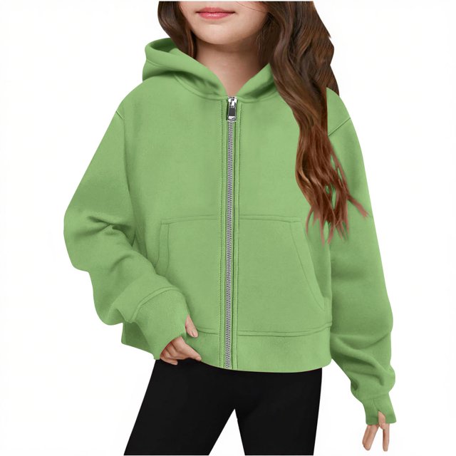 Sudadera de manga larga con cuello redondo y media cremallera para niñas de 5 a 14 años, sudadera corta de felpa suave y ligera con bolsillo, como se muestra en la imagen, de 5 a 13 años.