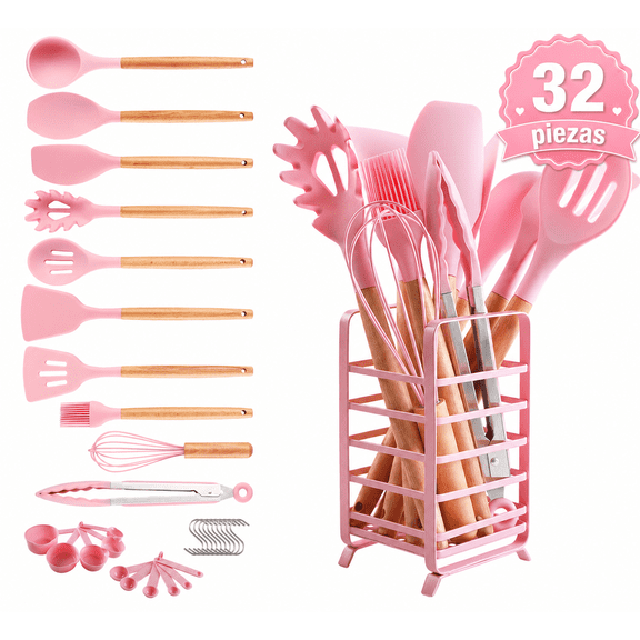 Juego de utensilios de cocina de silicona Hecef 32 piezas resistente al calor 446 °F sin BPA
