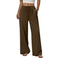 thumbnail image 2 of TaTaai Spring Summer Solid Color Women Casual Pants Cotton Linen Elastic Waist Straight Leg Breathable Lightweight Machine Washable No Fading Daily Wear Trousers Gift, 2 of 8