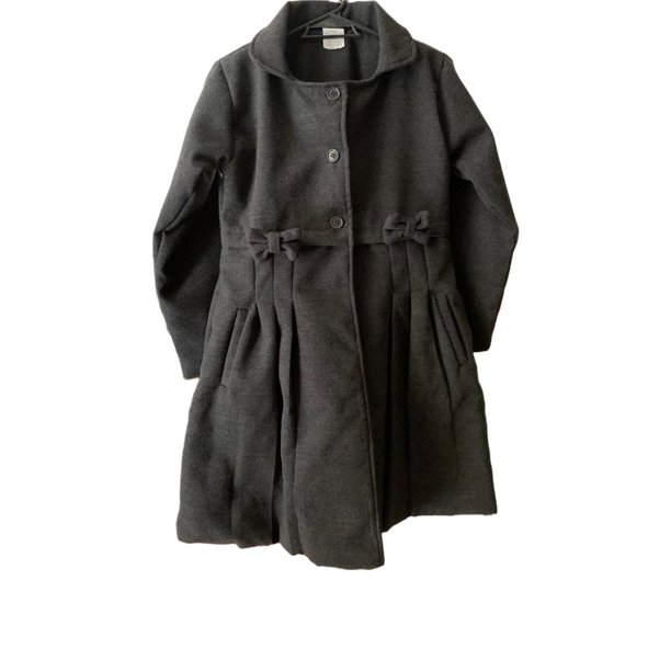 abrigo de niña, Maga boutique,talla12, color gris, una pieza, con boina, forro completo, detalle de moños,