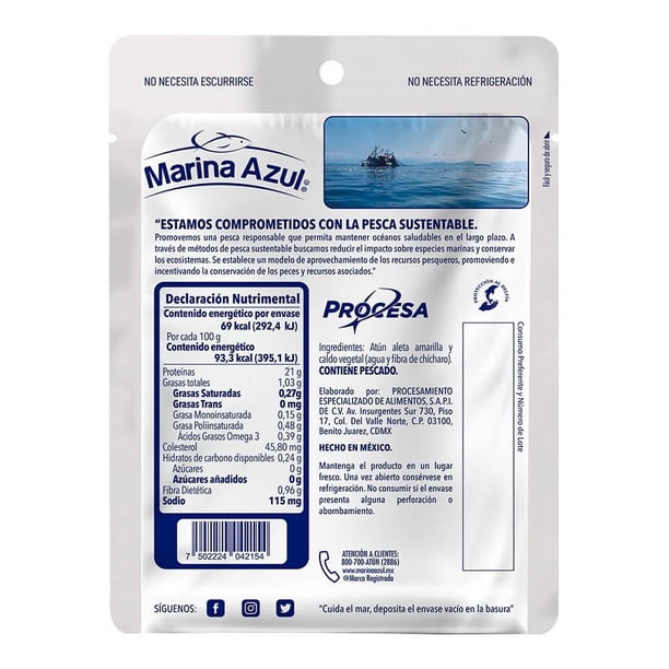 Imagen 2 de Atún Marina Azul en trozos en agua bajo en sodio 74 g