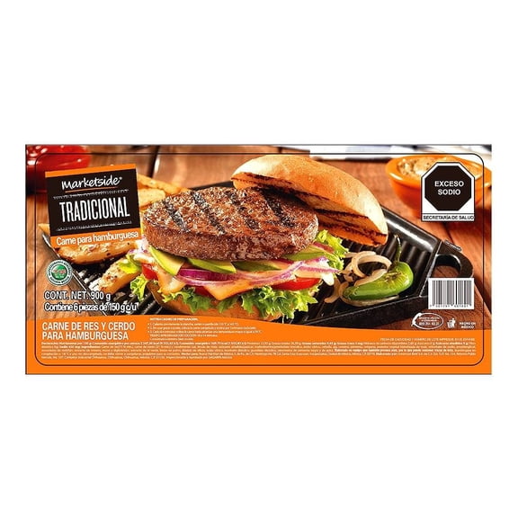 Carne para Hamburguesa Marketside Tradicional Congelada 6 Piezas de 150 g c/u