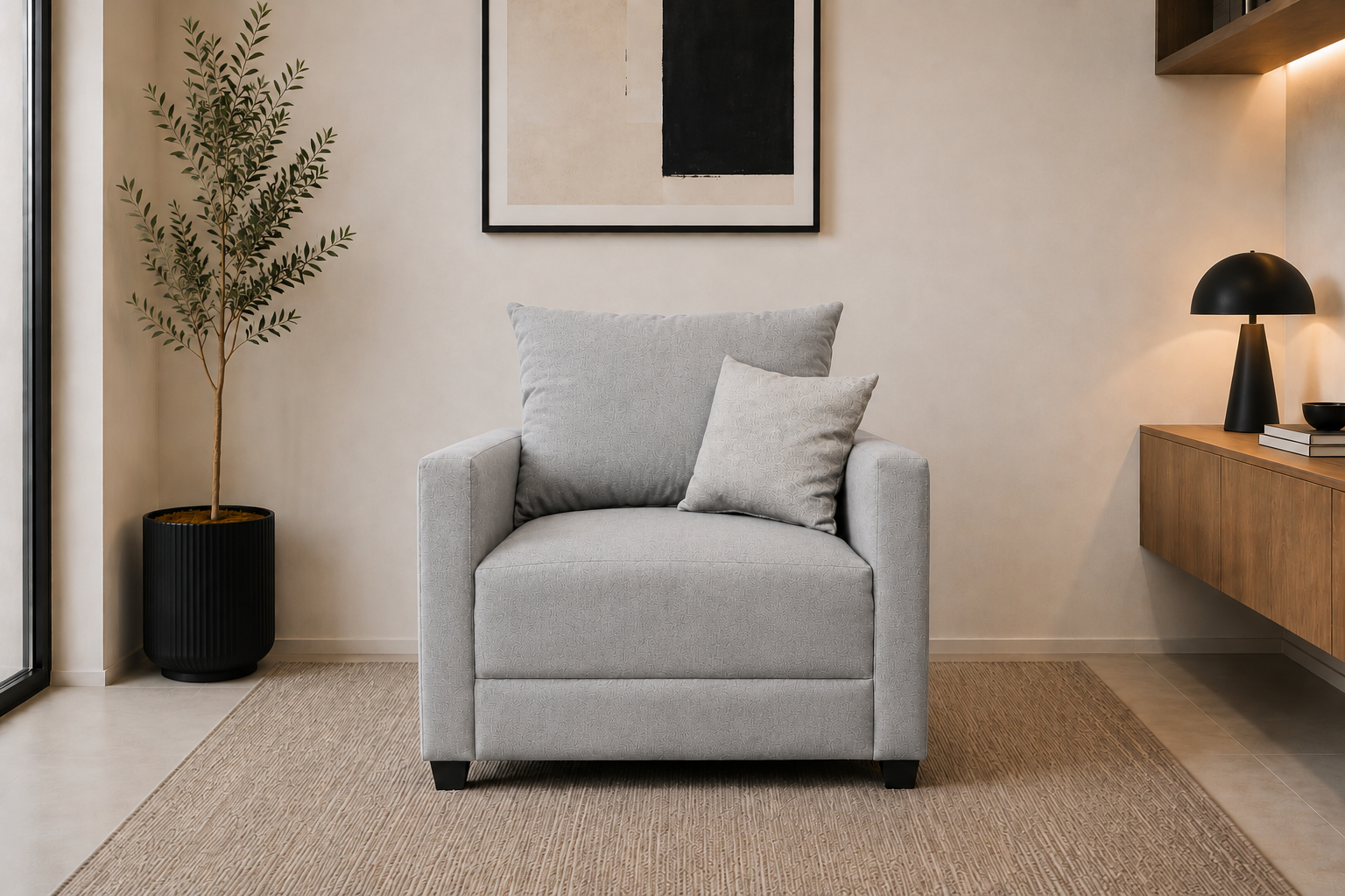 Sillon El Bazar Store Atlanta Lino Gris Plata 1 plaza Modular Moderno