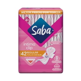 Toallas femeninas Saba Intima Clip regular con alas flujo abundante 42 pzas