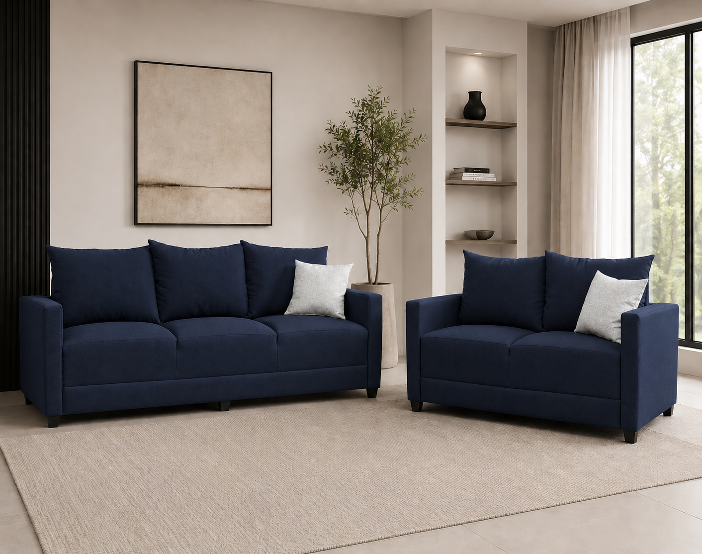 Sala Modular 3-2 El Bazar Store Atlanta Lino nacional Azul Marino Sofá Love seat