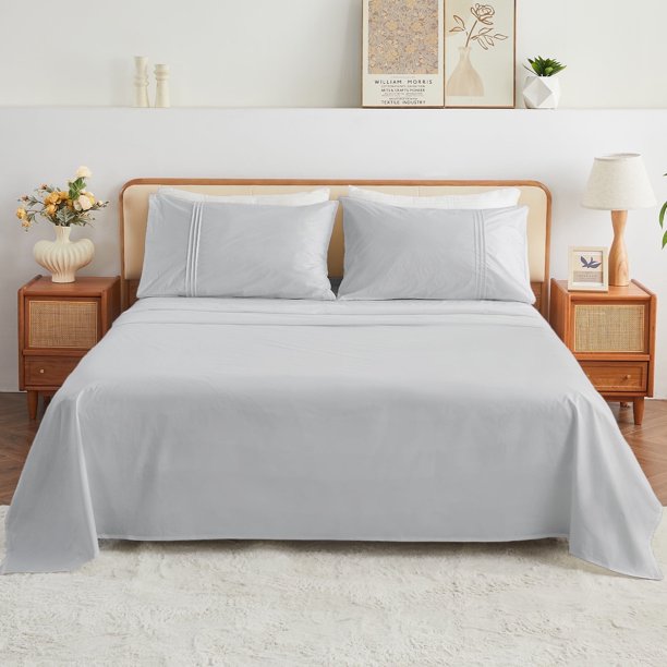 Kingrest 100% Algodón Juego de Sábanas de 4 Piezas para Cama California King, Bolsillos Extra Profundos para 40cm, Ultra Suave y Transpirable
