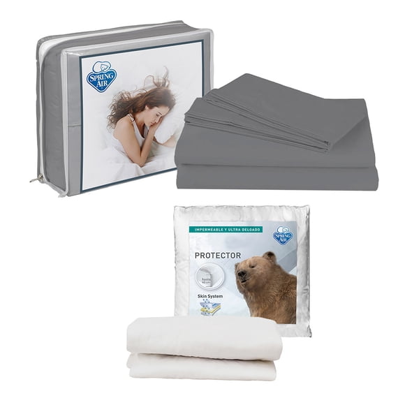 Protector de Colchón Individual + Juego de Sábanas Grey