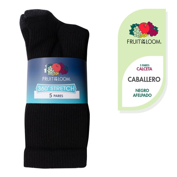 Calcetas Fruit Of The Loom para Hombre, Algodón Afelpado Negro 5 Piezas Unitalla