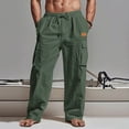 thumbnail image 2 of Amzcrzy Mens Linen Pants Comfortable Elastic Waist Drawstring Trousers for Men Summer Casual Relaxed Fit Beach Yoga Pants Lightweight Baggy Wide Leg Pants for Men with Flag Label S-3XL Verde, 2 of 6