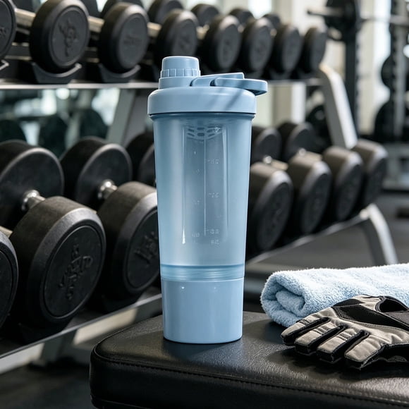 Botella de agua deportiva con vaso mezclador para batidos de proteínas | Botella mezcladora portátil con agitador y compartimento de almacenamiento integrados