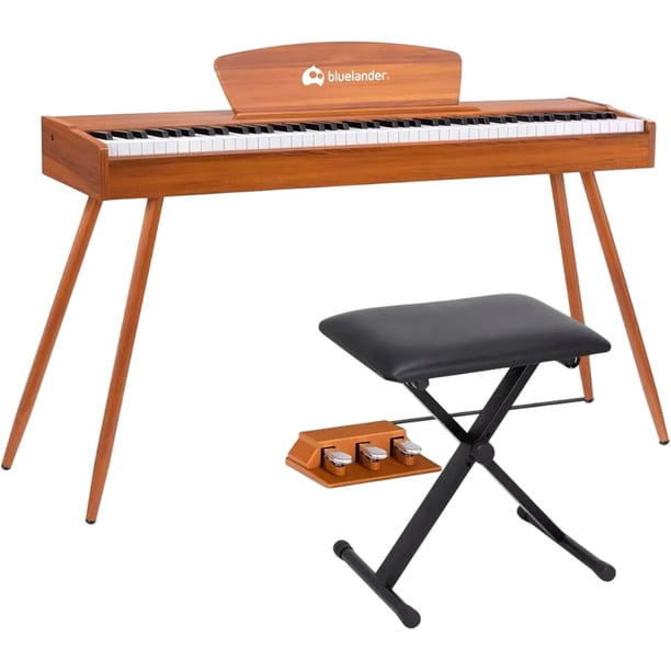 Piano Bluelander, Teclado Musical con Atril para Partituras, 3 Pedales con Banco