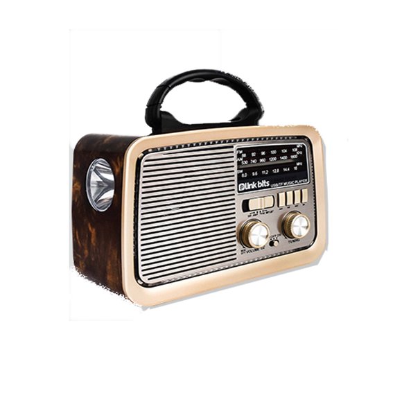 Bocina Bluetooth Portátil LINK BITS Radio AM/FM Recargable Lámpara de Emergencia Marrón/Dorado RD-235